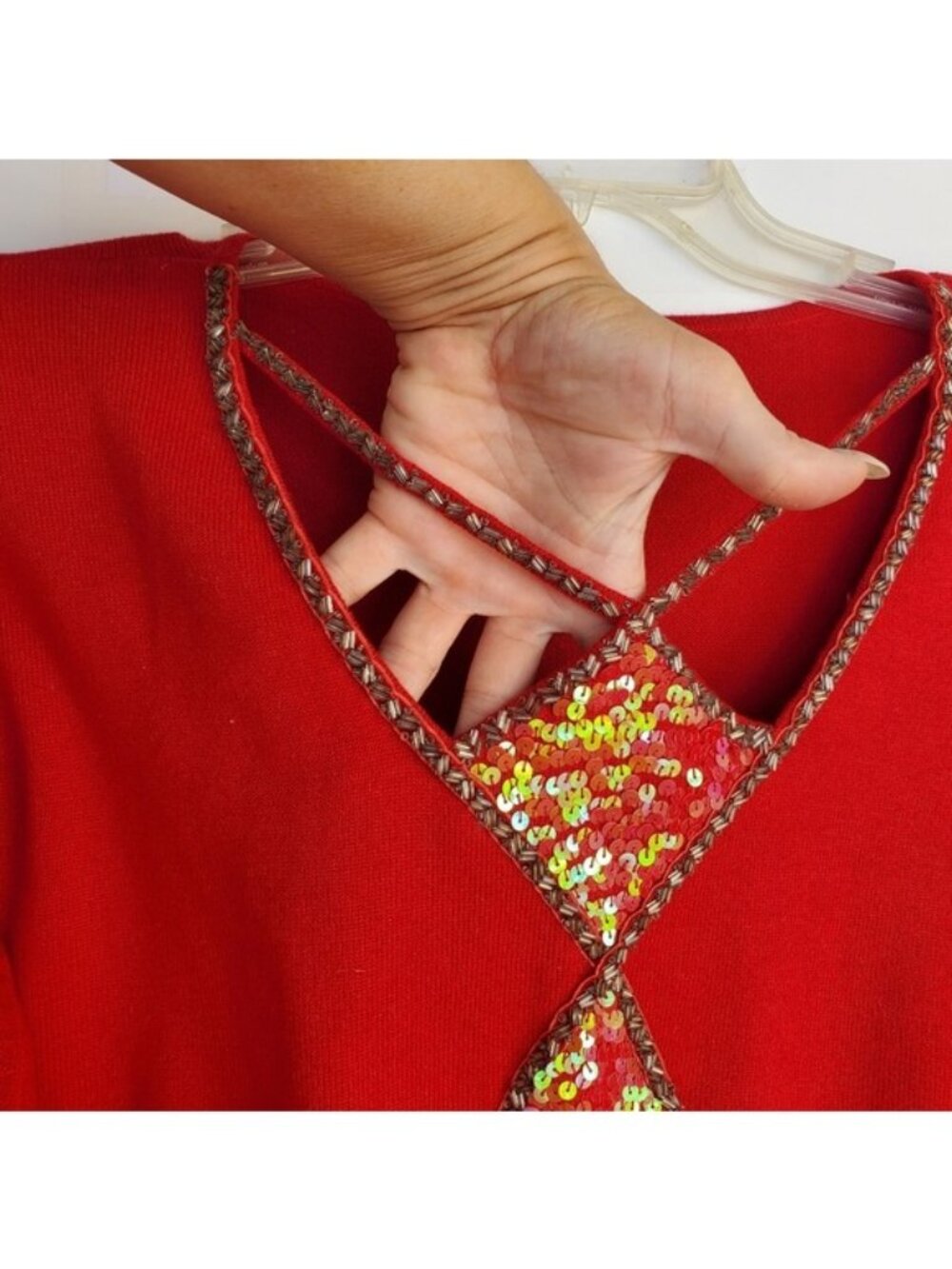 Bob Mackie Sweater Irredescent Sequin Cut Out